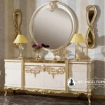 Design Bufet Cermin Klasik Hias Ruang Tamu White Gold