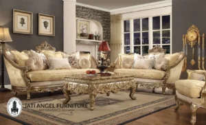 New Design Sofa Tamu Klasik Gold Glossy Living Room Set