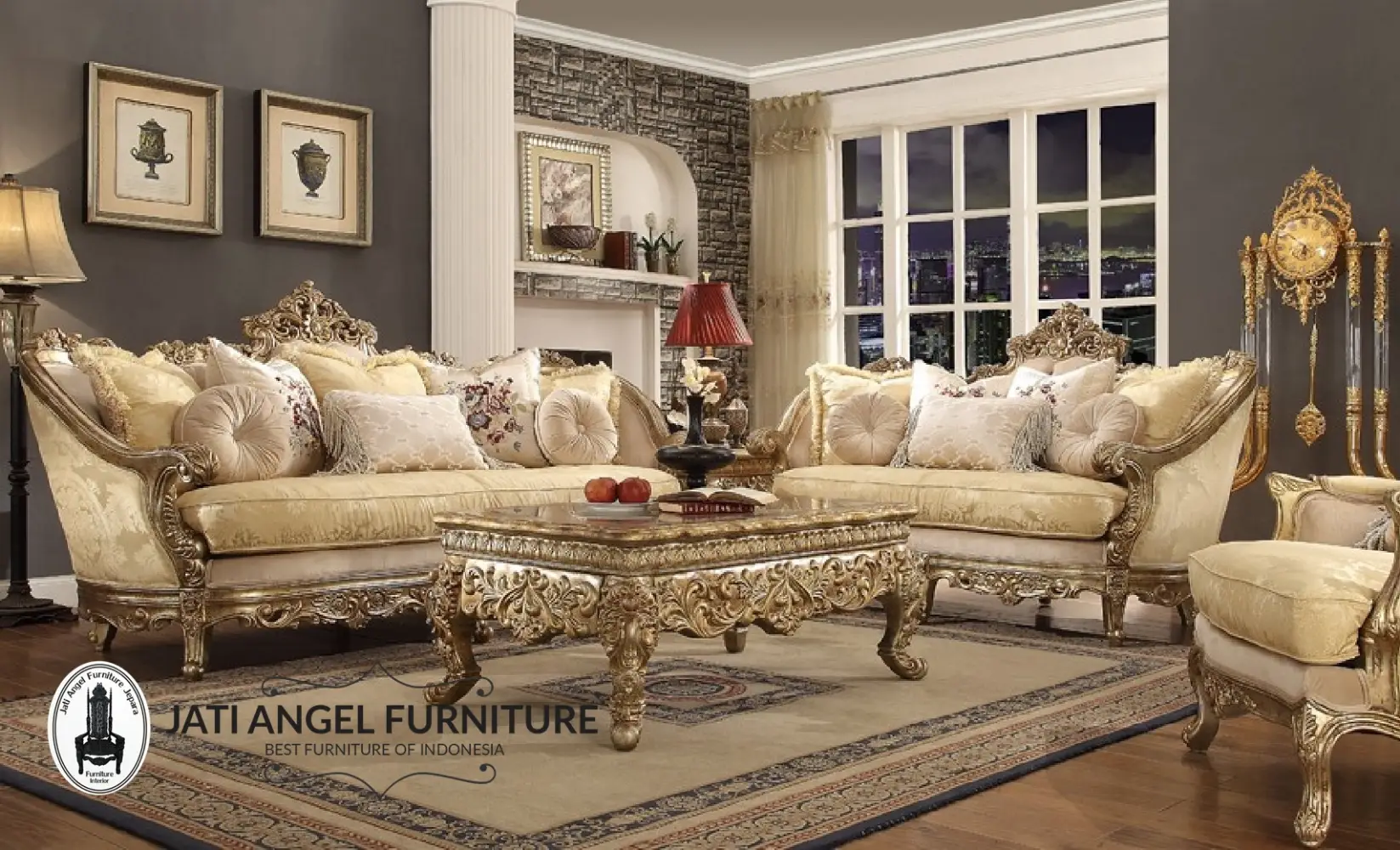 New Design Sofa Tamu Klasik Gold Glossy Living Room Set