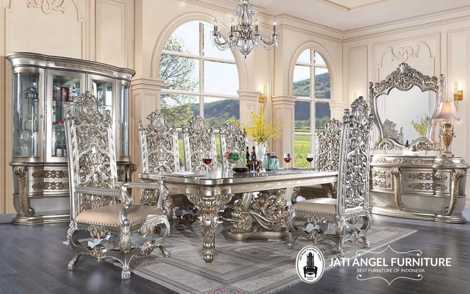 Dining Table Champagne Set Meja Makan Mewah Jepara