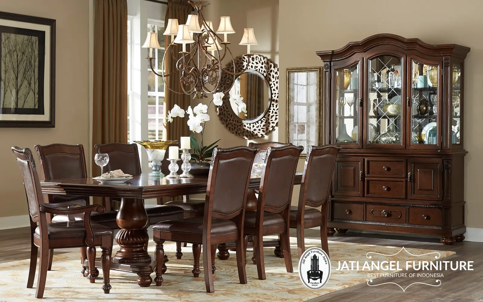 Meja Makan Jati Klasik 8 Kursi Natural