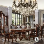 Meja Makan Jati Klasik Dining Set Mewah Jepara