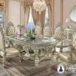Meja Makan Klasik Mewah Antique Gold Finish