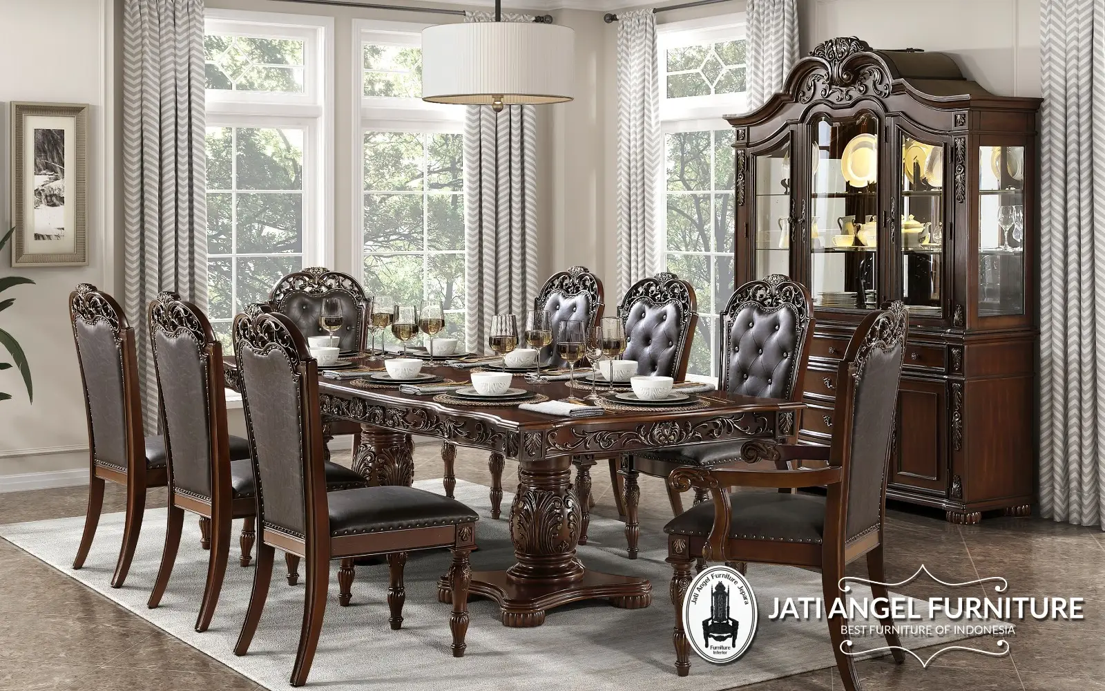 Meja Ruang Makan Mewah Kayu Jati Klasik Jepara
