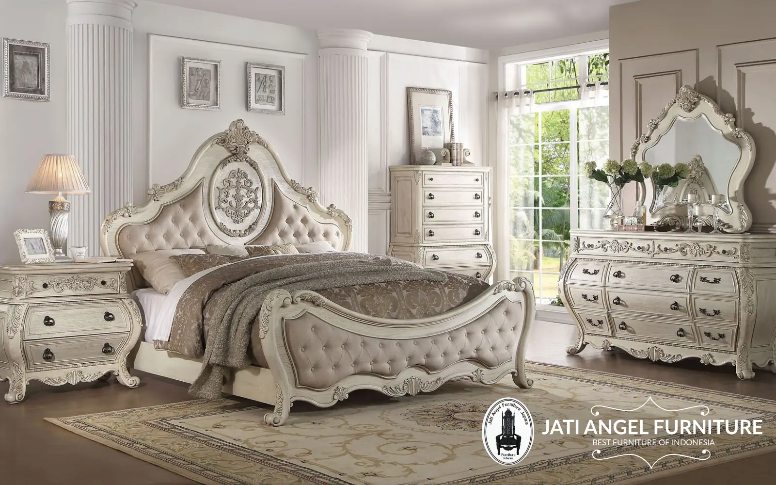Set Kamar Tidur Mewah Klasik Antique White