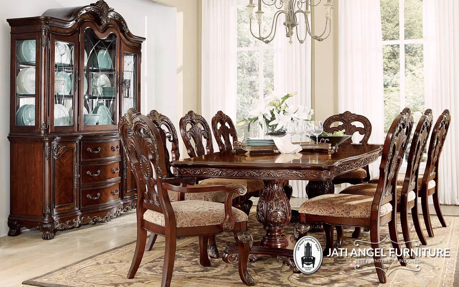 Set Meja Makan Jati Klasik Ukir Jepara