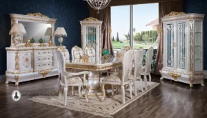 Meja Makan Mewah Putih Mutiara Efrossa Klasik Modern Terbaru