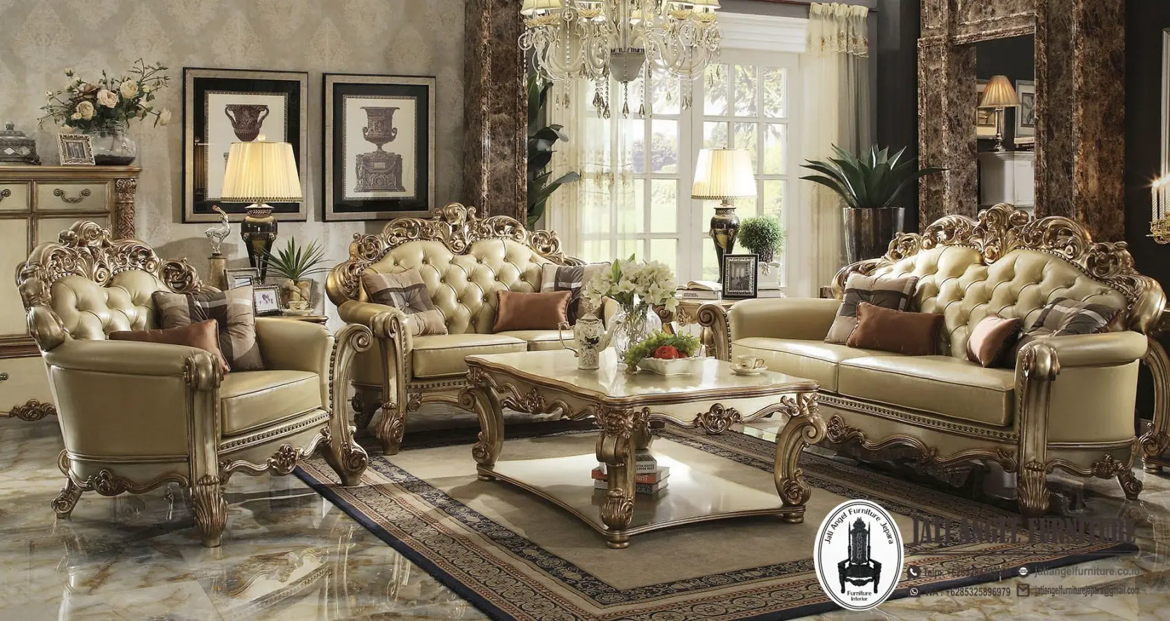 Set Sofa Tamu Ukiran Jepara Model Klasik Mewah