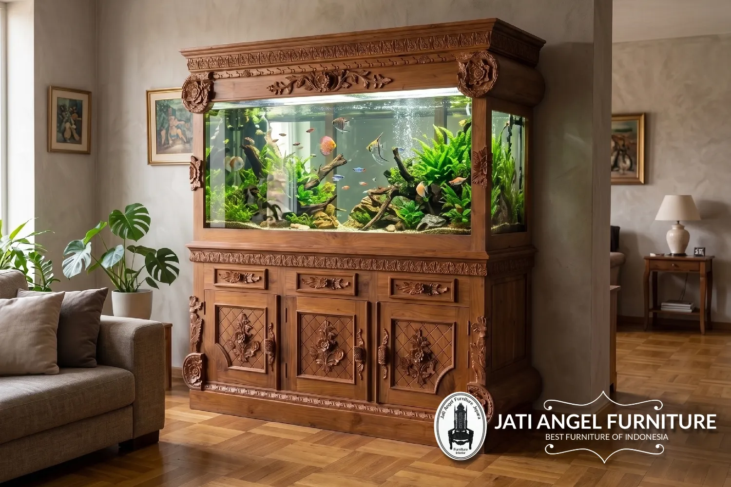 Meja Aquarium Kayu Jati Ruang Tamu
